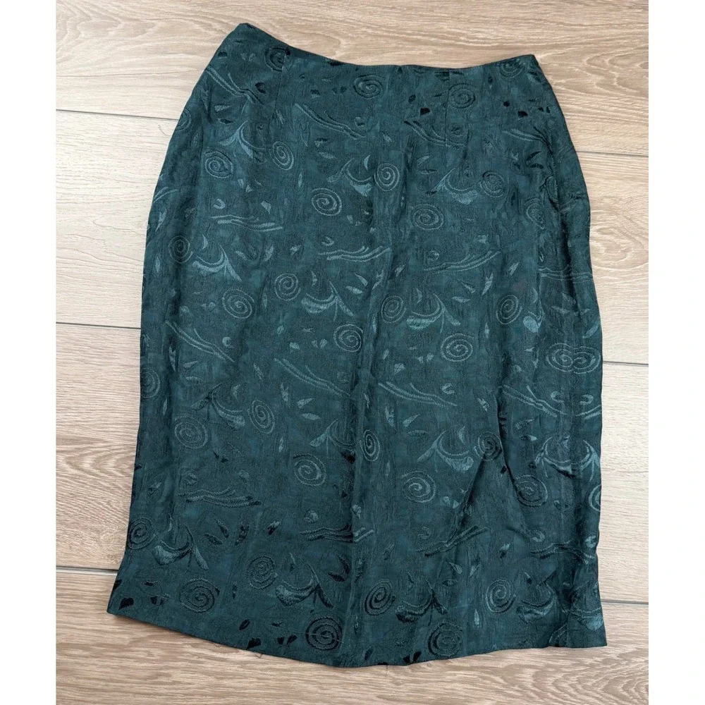 Tere Tereba Womens Pencil Skirt Vintage Jacquard Floral Green 10